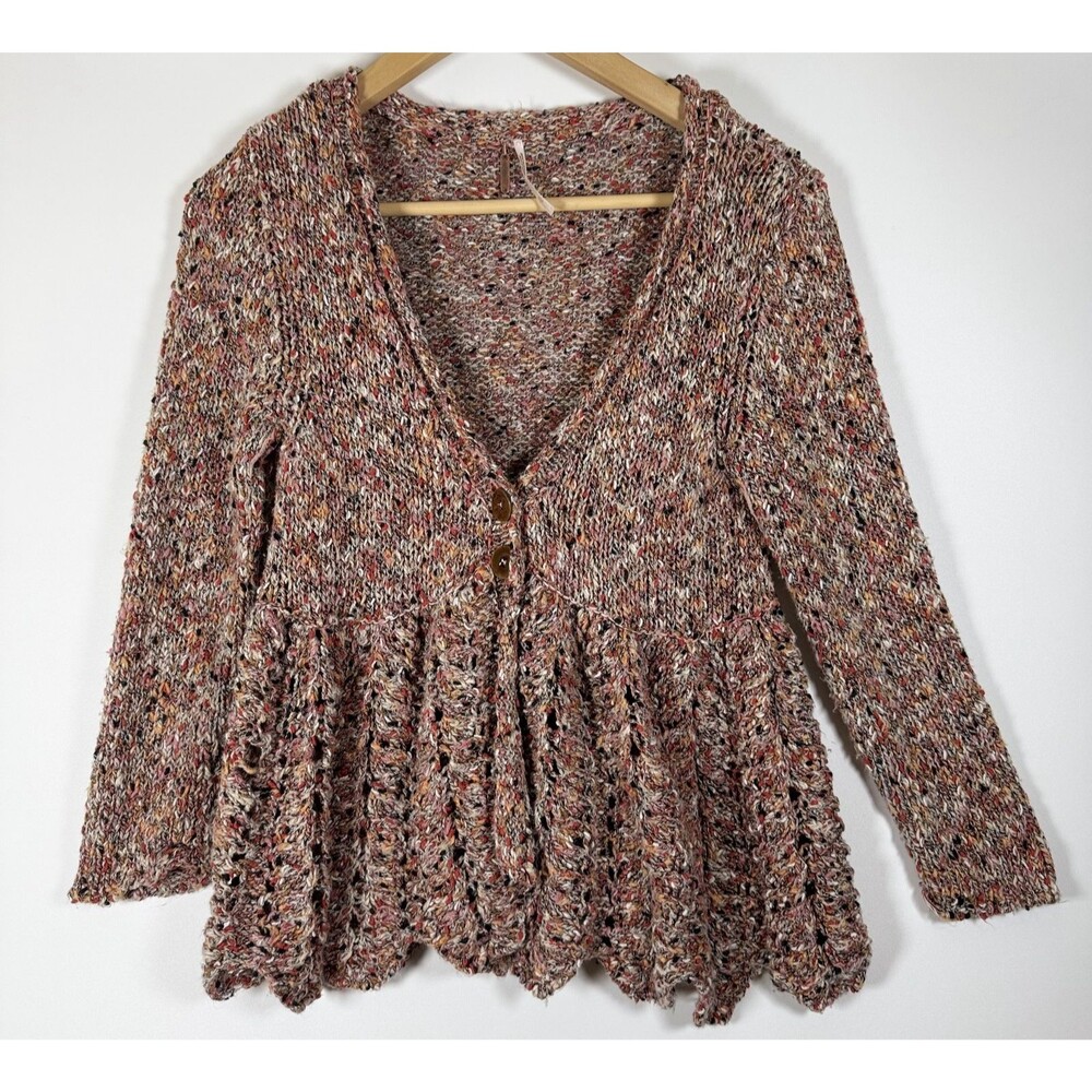 Free People Sweater Womens Small Boho Open Cardigan‎ Button Knit Peplum